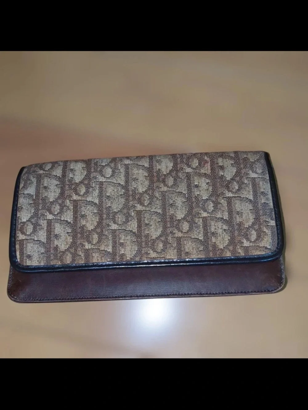 Dior Brown Monogram Canvas Leather Trim Clutch Wallet